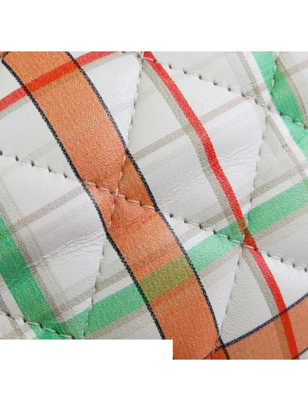 Chanel Single Flap Bag White Orange Green Leather Mini Quilted 20 Plaid Chain